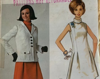 Vintage 1968 Size 12 Bust 32 Butterick 4516 Misses' One-Piece Dress & Jacket Sewing Pattern