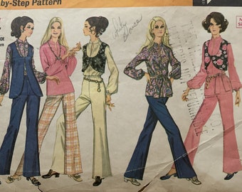 Vintage 1969 Size 14 Bust 36 McCall's 9689 Misses' Blouse, Pants and Vest in 2 Lengths Sewing Pattern