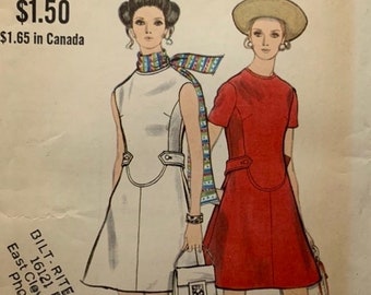 Vintage 1960s size 14 bust 36 Vogue 7807 Misses' One-Piece Dress Sewing Pattern