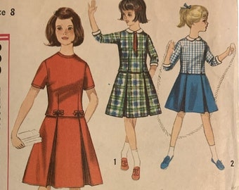 Vintage 1960s Girls Size 8 Breast 26 Simplicity 4570 One-Piece Dress with Detachable Collar and Cuffs Sewing Pattern