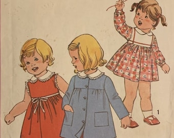Vintage 1977 Toddler Size 2 Breast 21 Simplicity 8377 Dress and Unlined Coat Sewing Pattern