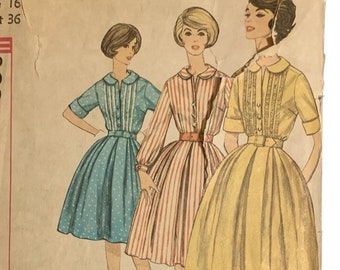 Vintage 1961 Size 16 Bust 36 Simplicity 3796 Misses' One-Piece Dress in Proportioned Sizes Sewing Pattern