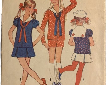 Vintage 1972 Simplicity 9898 Girls Size 8 Breast 27 Blouse, Mini Skirt and Shorts Sewing Pattern