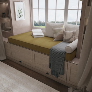 Custom Bench Cushion Indoor, Washable Linen Floor Cushion, French Style Window Seat Cushion