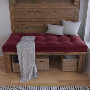 Custom Tufted Bench Cushion, French Style Window Seat Cushion, Linen Meditation Floor Cushion