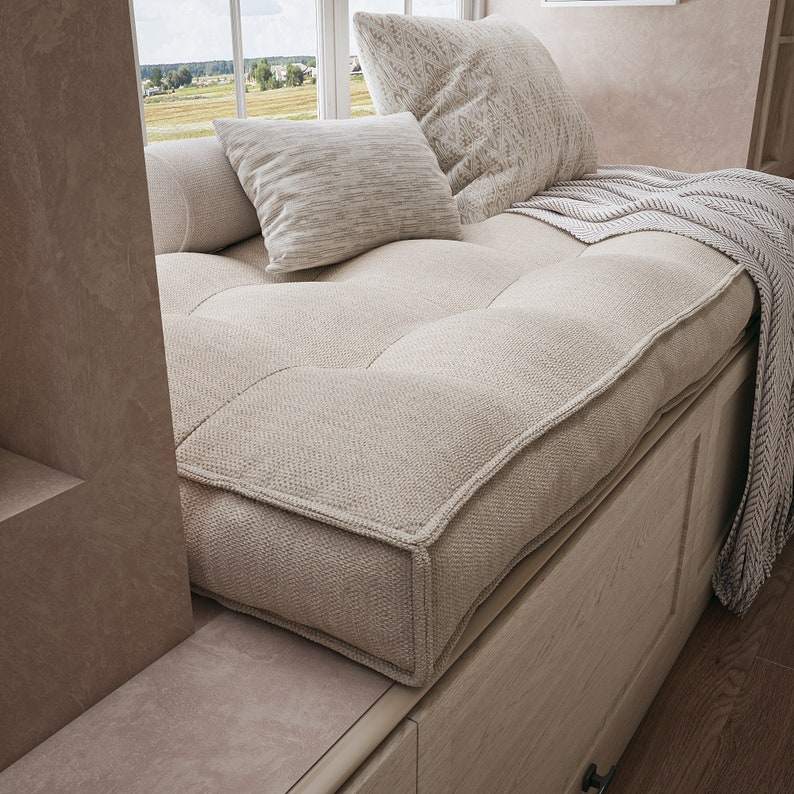 Add elegance to your seating with our Indoor Bench Cushion. Custom-made for a perfect fit, it combines plush comfort with a sleek design