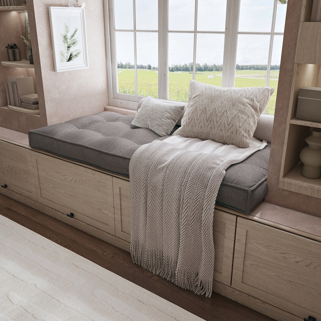 French Window Seat Cushion, Large Meditation Cushion, Velvet Entrway