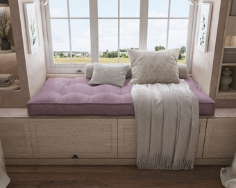Custom Bench Cushion, Window Seat cushion, Washable Linen Floor Cushion
