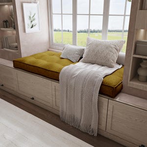 Custom French Indoor Bench Cushion, Tufted Meditation Floor Cushion, Window Reaing Nook Cushion