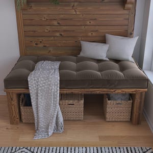 Custom Bench Cushion Indoor, Tufted Bench Cushion, Washable Linen Window Seat Cushion