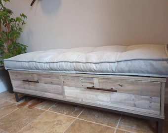 Custom Linen Bench Cushion, Window Seat Cushion, Large Tufted Bench Cushion