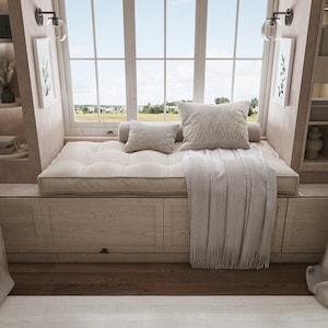 Transform your window seat with our Custom Window Seat Cushion. Designed to your specifications, it provides both comfort and style.