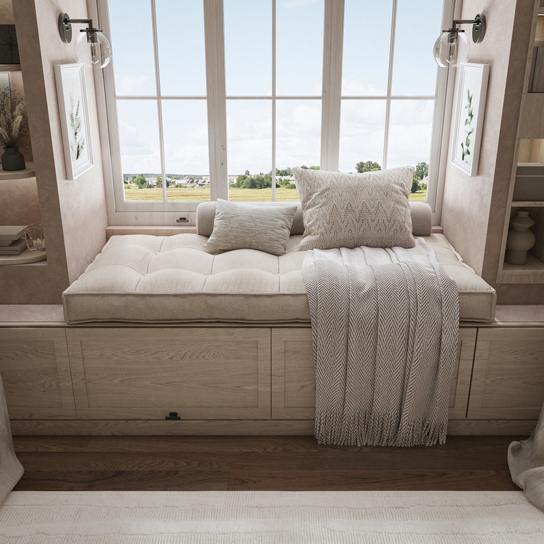 Transform your window seat with our Custom Window Seat Cushion. Designed to your specifications, it provides both comfort and style.