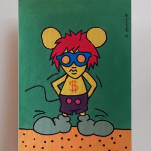 Keith Haring – Original drawing ‘Andy Mouse’ handmade and signed with extra toy