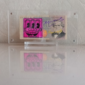 Keith Haring y Andy Warhol - Billete de 1000 liras firmado por ambos con una obra de Keith Haring + juguete Medicom extra