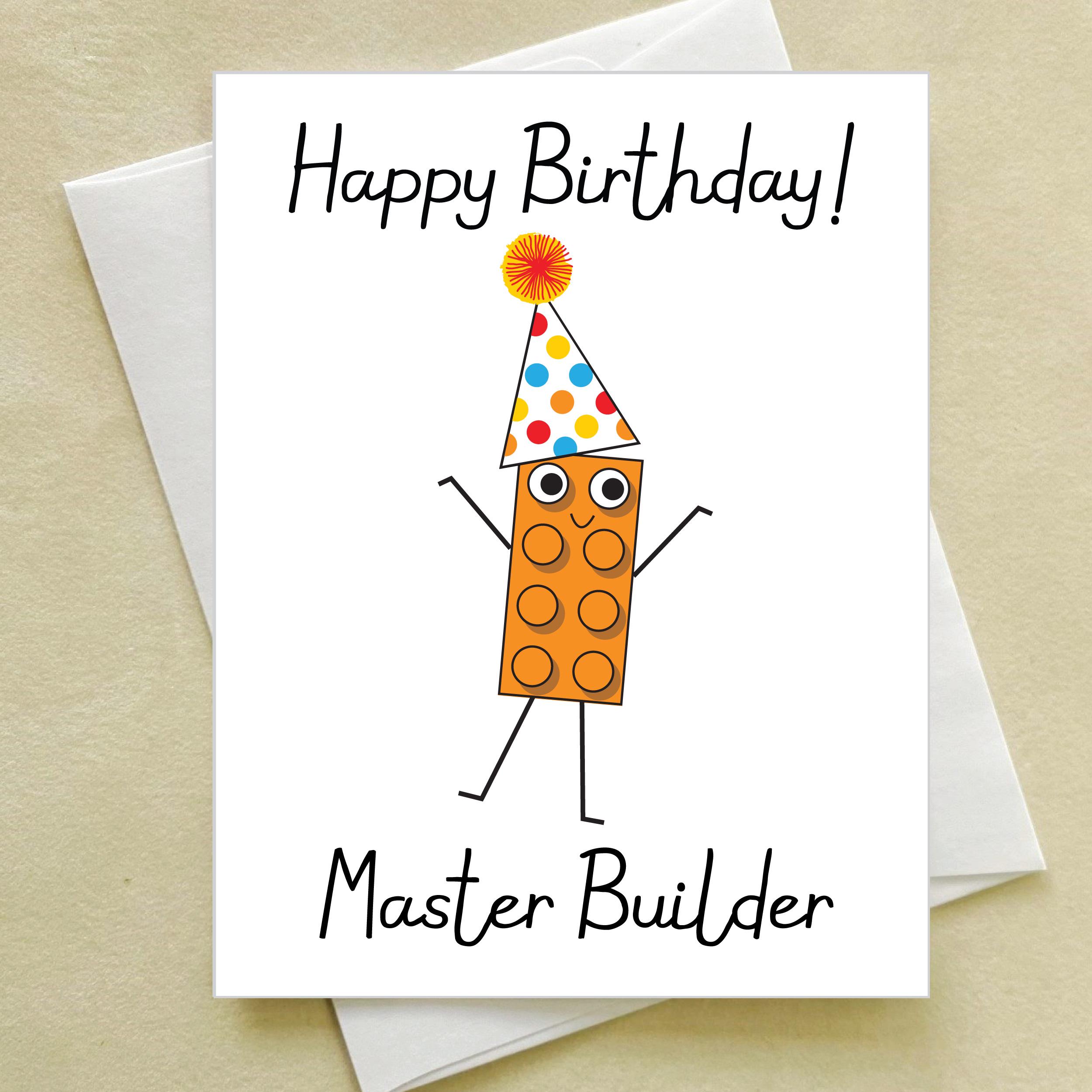 Building Block Birthday Card - MASTER BUILDER - happy birthday - brick builder