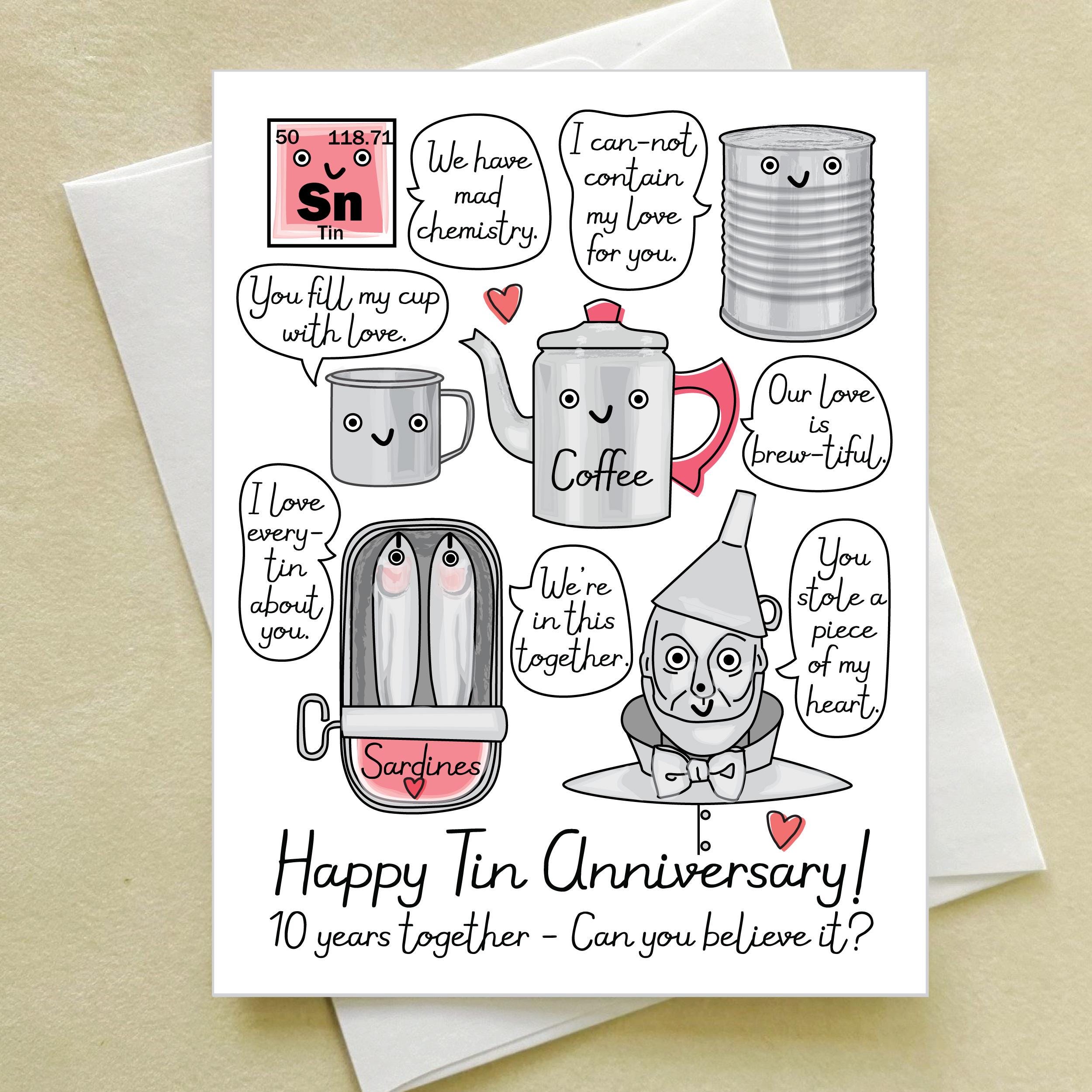 Tin Wedding Anniversary Card Assorted Puns - Happy 10th