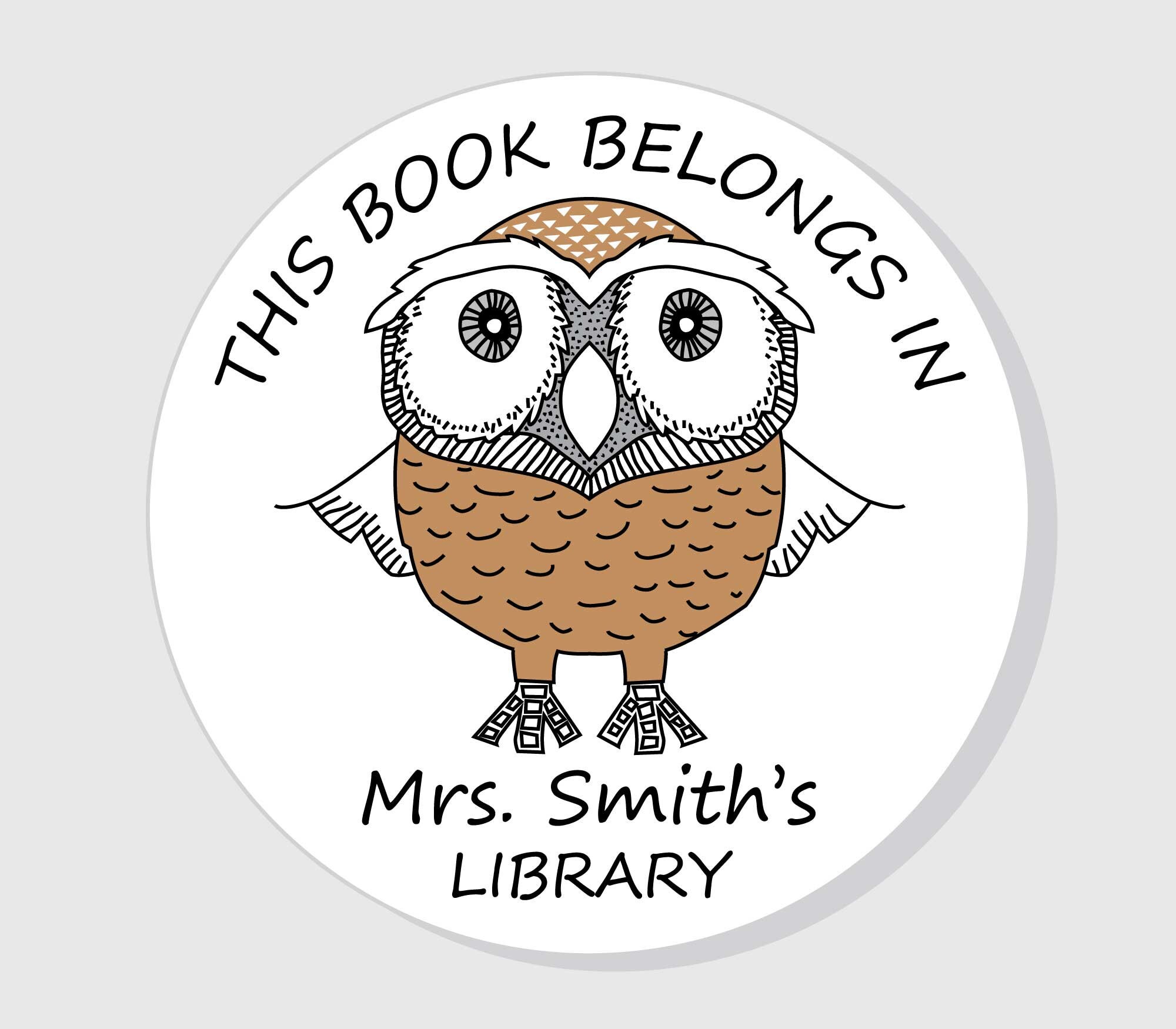 Teacher Classroom Library Bookplate Sticker Brown Owl Label Etsy