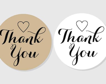 Thank You Stickers - Wedding - kraft & white matte finish - 1.5 inch - 2 inch - 2.5 inch - 3 inch - Anniversary - Bridal Shower