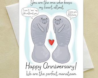 Manatee anniversary card - I love you BIG time - manatee lover - manatee wedding anniversary love