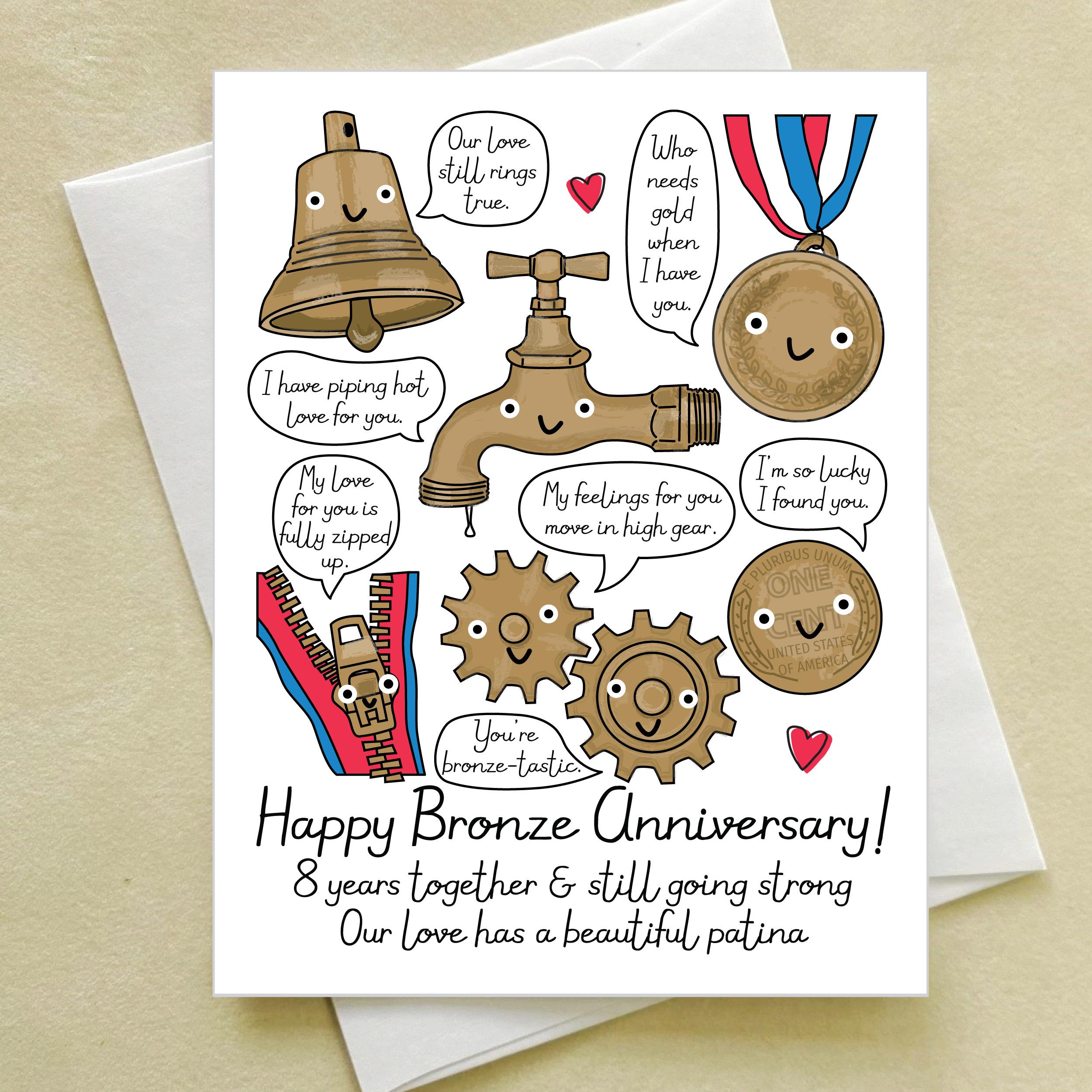Bronze Wedding Anniversary Card - Happy 8th Anniversary - Bronze
