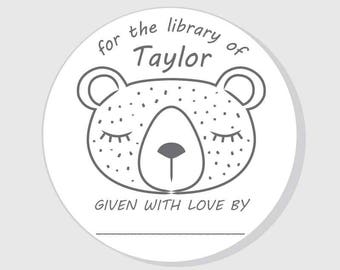 Baby Shower Bookplate Bear Stickers - Personalized For The Library of Stickers - Boy - Girl - Gender Neutral - 2.5 inch - 3 inch