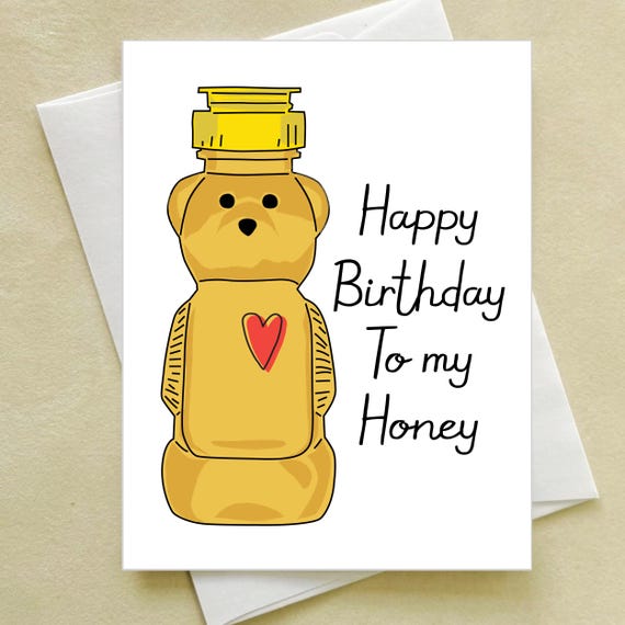 Honey Bear Birthday Love Card - Happy Birthday to my Honey - Husband - Wife - Girlfriend - Boyfriend - Fiance