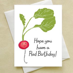 Radish Birthday Card - Hope you have a Rad Birthday Greeting Card - Veggie - Vegetable