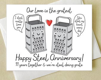 Steel Wedding Anniversary Card -  happy 11th anniversary - I steel love you - you steal my heart - you are the greatest pun love card
