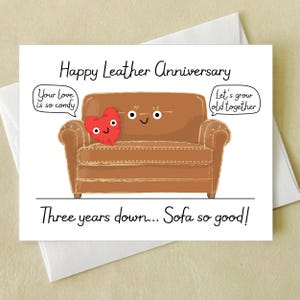 Leather Wedding Anniversary Card -  happy 3rd anniversary - funny pun leather sofa card