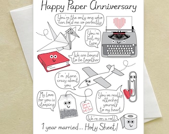 1st Wedding Anniversary Card - The Paper Year - Happy First Anniversary assorted pun love card