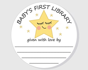 Baby Shower Bookplate Star Stickers - Baby's First Library - Personalized This Book Belongs To - Boy twinkle twinkle little black lettering