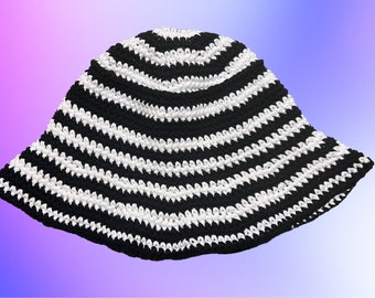 CUSTOM Handmade Cotton Crochet Wavy Bucket Hat - Single Color or Stripes