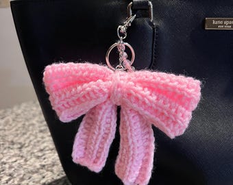 Crochet Bow Keychain – Beaded Bag Charm Accessory