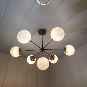 Gorgeous Mid Century Sputnik Chandelier Light Lamp, Large Modern Handmade Brass Glass Globe Ceiling Lamp Light Kitchen Dining 7 Light
