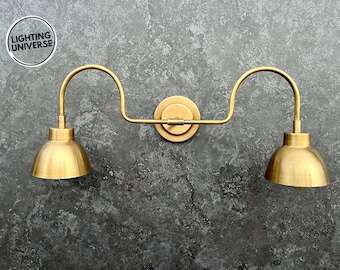 Aged Brass Wall Sconce: Farmhouse Industrial Bathroom Lighting
