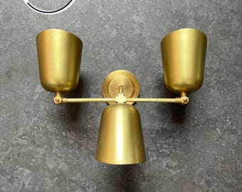 Brushed Brass 3-Light Vanity Light: Mid-Century Bathroom Wall Sconce