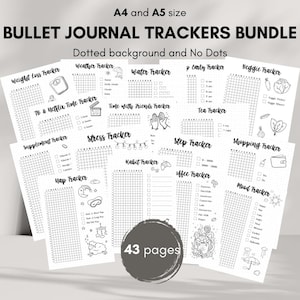 2025 Bullet Journal Trackers Printable A4 A5 PDF Yearly trackers bundle BUJO Planner with doodles to color and track goals around the year