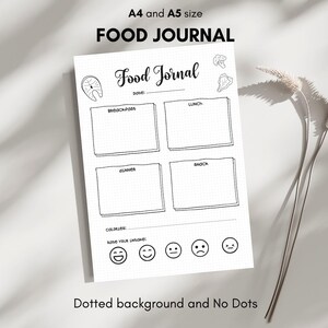 Daily Food Journal Printable A4 A5 PDF Planner Page Food Tracker Printable Food Log Food Tracker Meal Tracker Meal Plan Bullet Journal