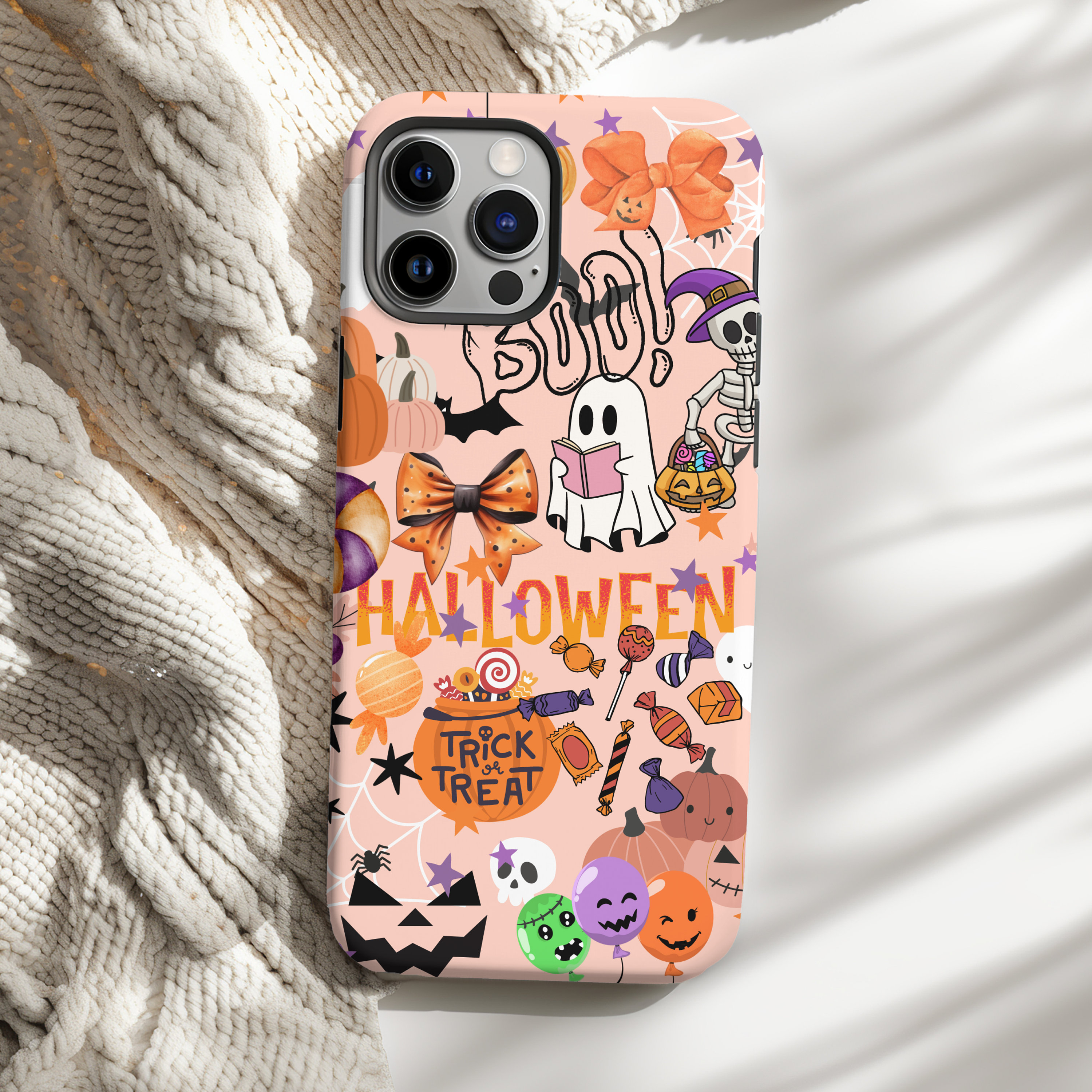 Fall Ghost Pumpkin Coffee Cute Spooky Halloween Phone Case iPhone 15 14 13 12 11 Pro Max Magsafe Samsung Galaxy S23 S22 S20 Ultra Pixel