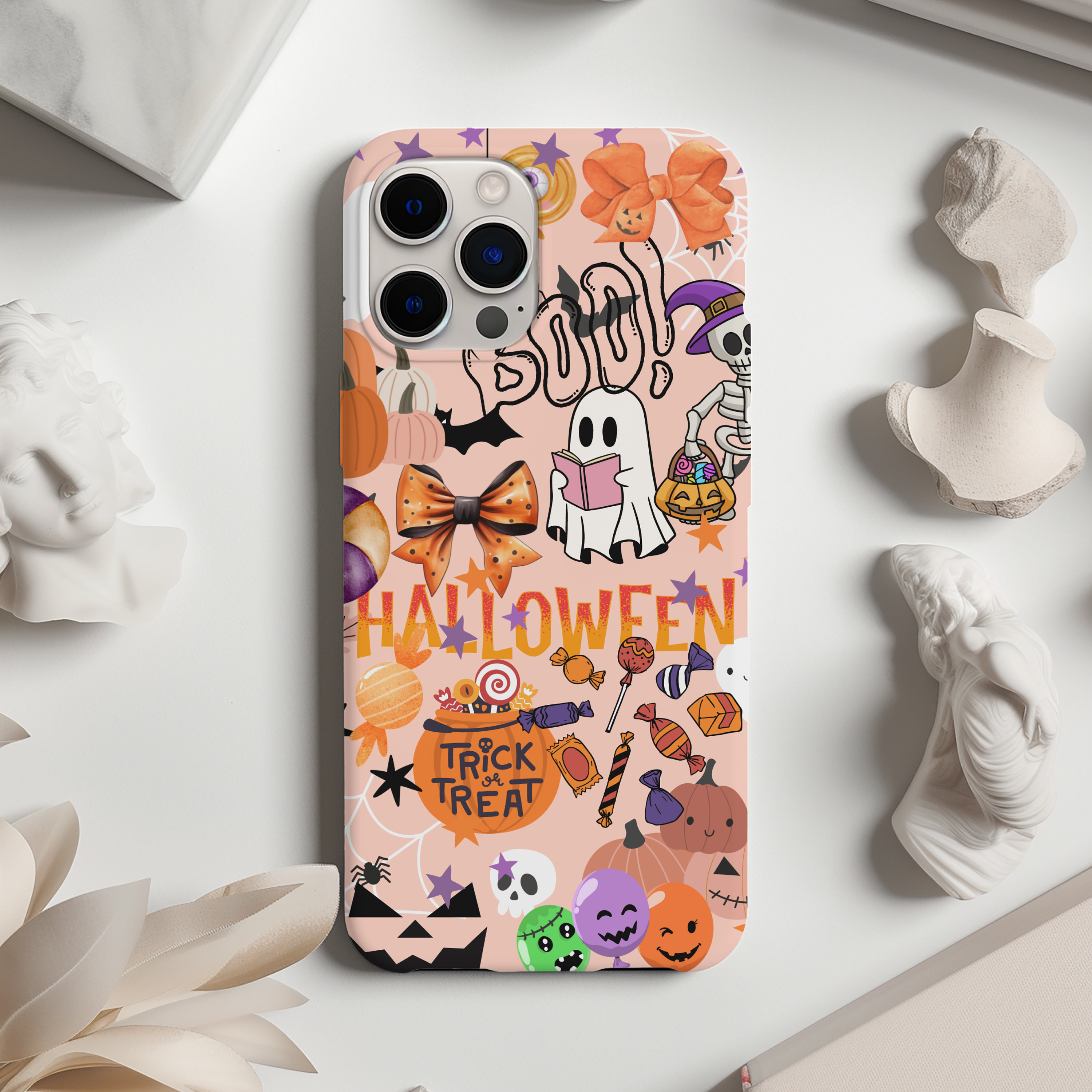 Fall Ghost Pumpkin Coffee Cute Spooky Halloween Phone Case iPhone 15 14 13 12 11 Pro Max Magsafe Samsung Galaxy S23 S22 S20 Ultra Pixel