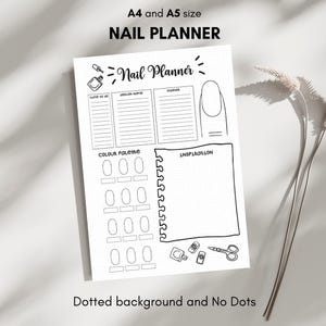 Planificador de arte de uñas Hojas de planificación de diseño de uñas Libro de trabajo de tecnología de uñas editable Plantillas de diseño de arte de uñas en blanco Plantilla de práctica de arte de uñas A4 A5
