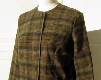 Chaqueta vintage de lana a cuadros Pendleton de los años 60, tonos tierra, forro de satén (tallas S a M)