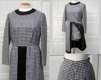 Vintage 60s HOUNDSTOOTH Dress with Matching High Waist Shorts/Hot Pants Front Zipper Skirt MOD Chic Custom Made - 40" Bust