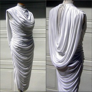 Vintage 80s Ruched Wiggle Party Dress Wedding White Draped Iconic Sexy Hourglass Silhouette TORNADO of Retro Fashion - M