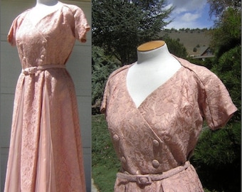 Vintage 50s Party Dress Shell Pink Lace & Taffeta with Sheer Tulle Inserts TABIANI Roma / 30" Waist Full Skirt