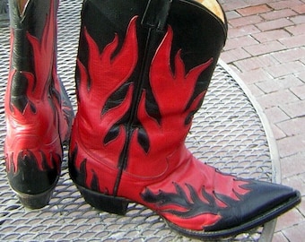 Vintage John Allen Woodward Custom Cowboy Boots Black & Red - early career work of Famous Boot Artisan