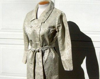Ivory Brocade Dress Damask CoatDress Vintage 60s Mother of the Bride or Honeymoon Elopement - Bust 40"