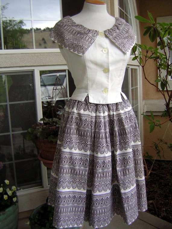 Cotton Summer Dress Set - Vintage 60s Lace Print 2