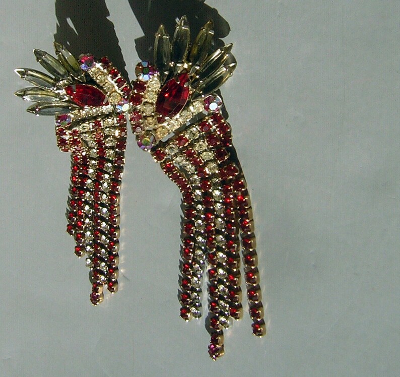 Vintage Rhinestone Earrings 50s 60s Vegas Showgirl Shoulder - Etsy